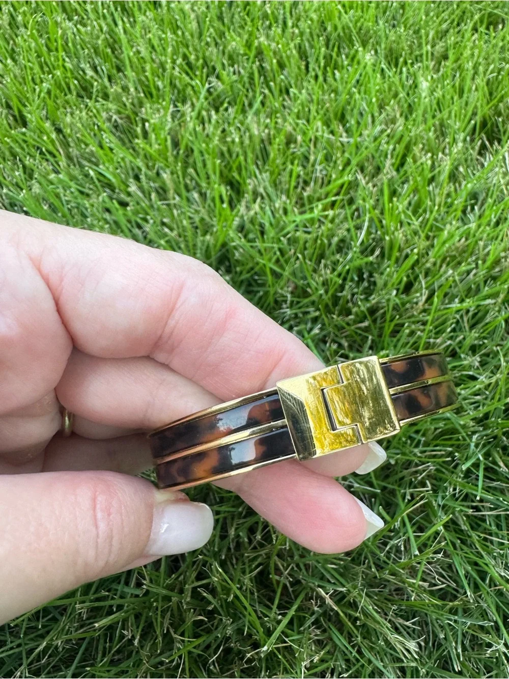 Michael Kors Gold-tone and Tortoiseshell Logo Plaque Bangle